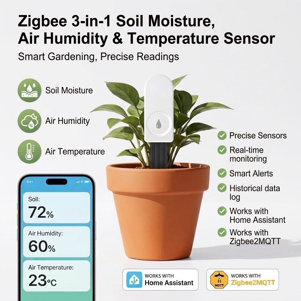 Plant Parent App - ZigBee slimme bodemvochtigheidssensor, temperatuur- en vochtigheidsmonitor,